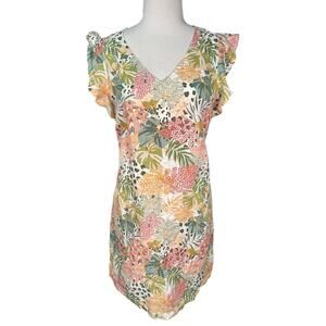 C&C California linen floral medium ruffle sleeve tropical vacation lightweight